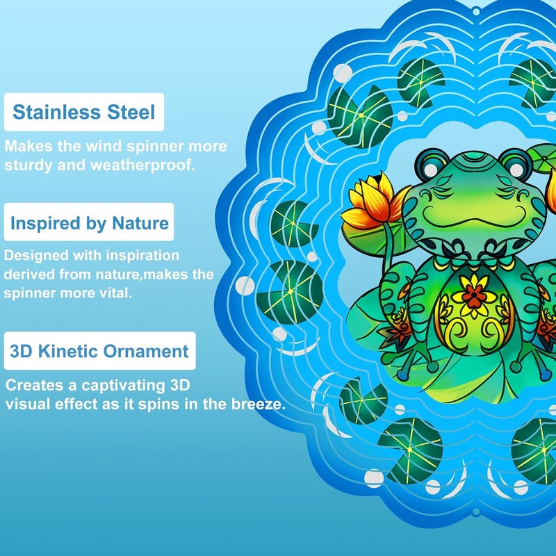 GOTOME Frog Wind Spinners 3D Hanging Frog Statues Ornament Gifts for Women Mom Grandma,12inch Metal Wind Kinetic Sculpture for Outdoor&Indoor Decor, Yard Art, Garden Decoration - Image 2